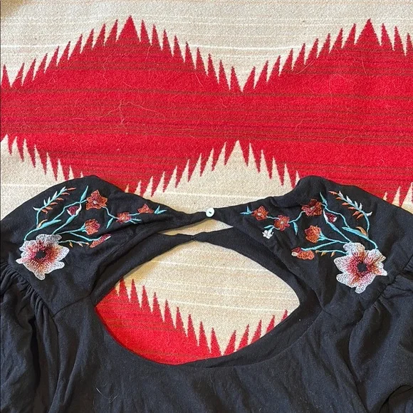 Free People Black Blouse with Colorful Floral Details - Picture 5 of 5